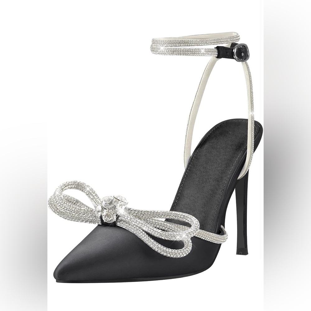 Elegant Black Strappy Heels with Rhinestone Accents